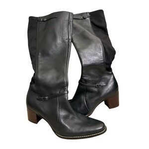 Timberland TASA Women's Black Leather Knee High Block Heel Boots Size 7.5 M